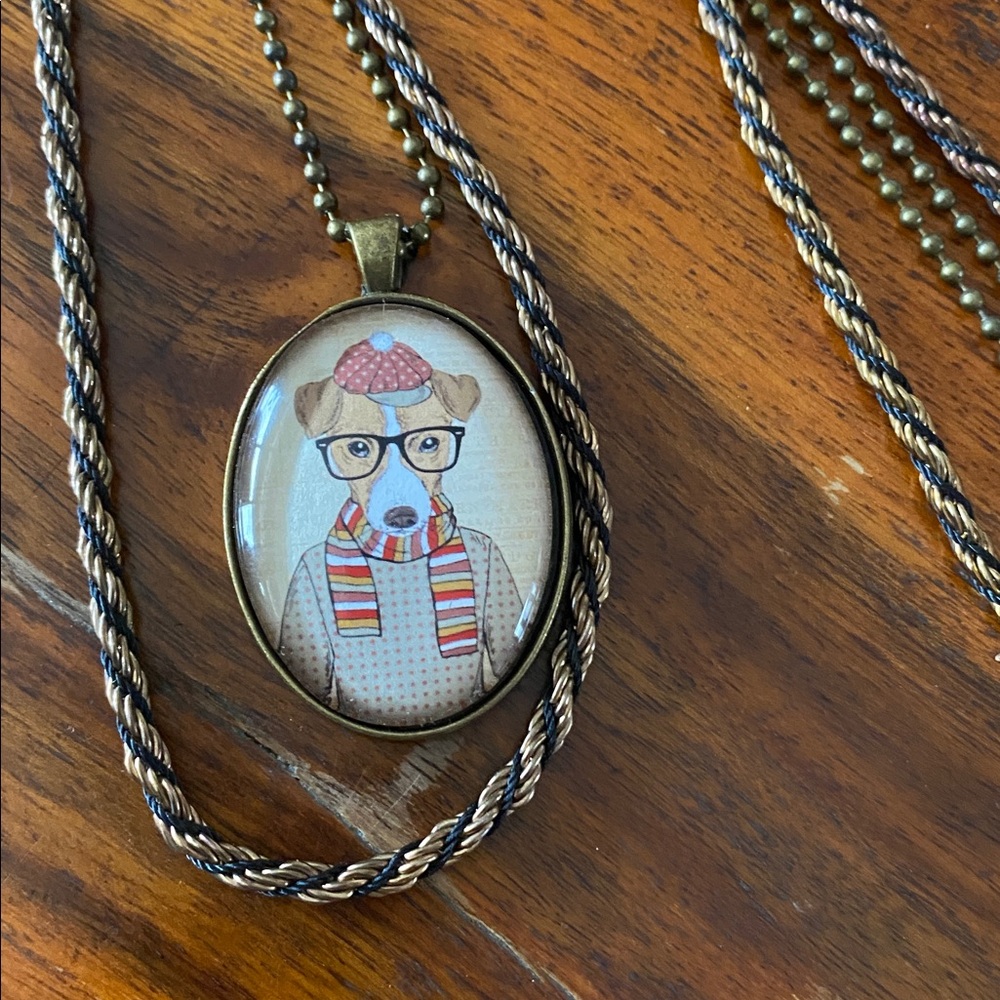 COSTUME set of 2- Vintage Style hipster Dog ball chain Necklace & bronze Chain.